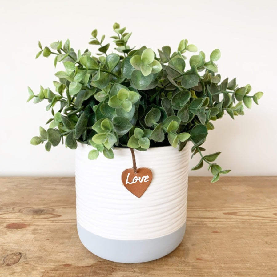 White & Grey Planter With Love Tag