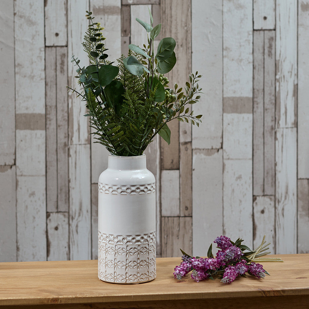 Petal Embossed White Vase
