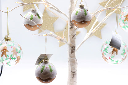 Clear Glass Bauble - Plum Pudding/Gingerbread Men