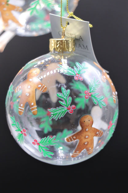 Clear Glass Bauble - Plum Pudding/Gingerbread Men