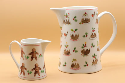 Bone China Jug - Gingerbread Men/Plum Pudding - Various Sizes Available