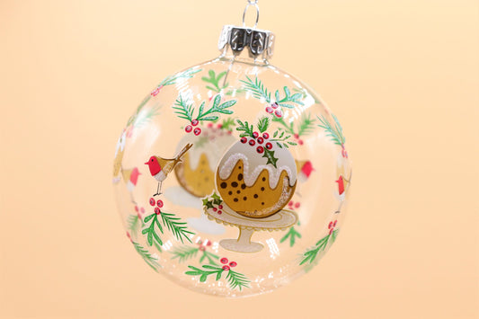 Clear Glass Bauble - Plum Pudding/Gingerbread Men