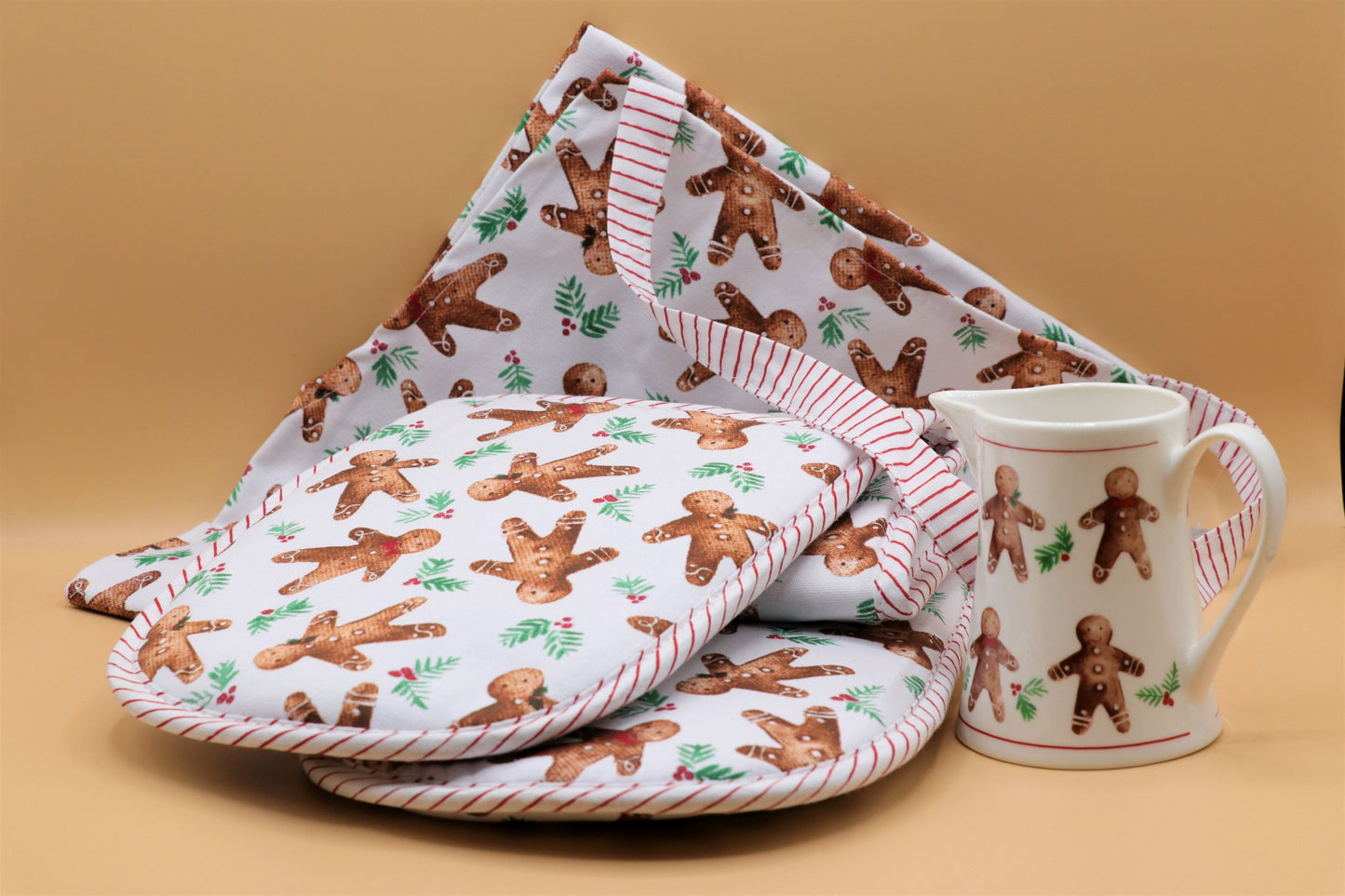 Fabric Oven Gloves, Tea Towel & Apron - Gingerbread Man