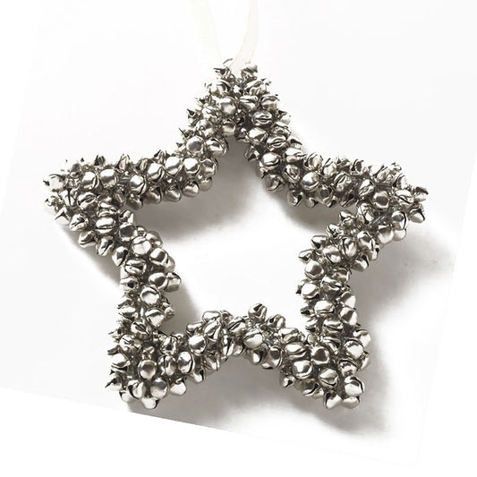 Small hanging silver star wreath with bells