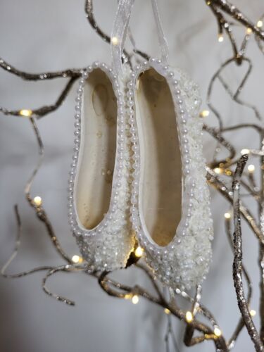 White Beaded Ballet Shoes Tree Decoration