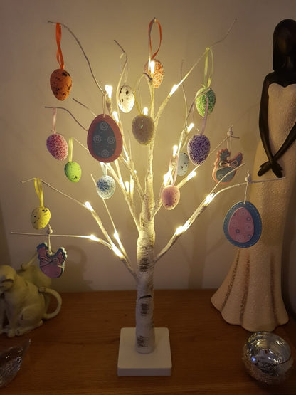 White Easter Tree & Hanging Eggs