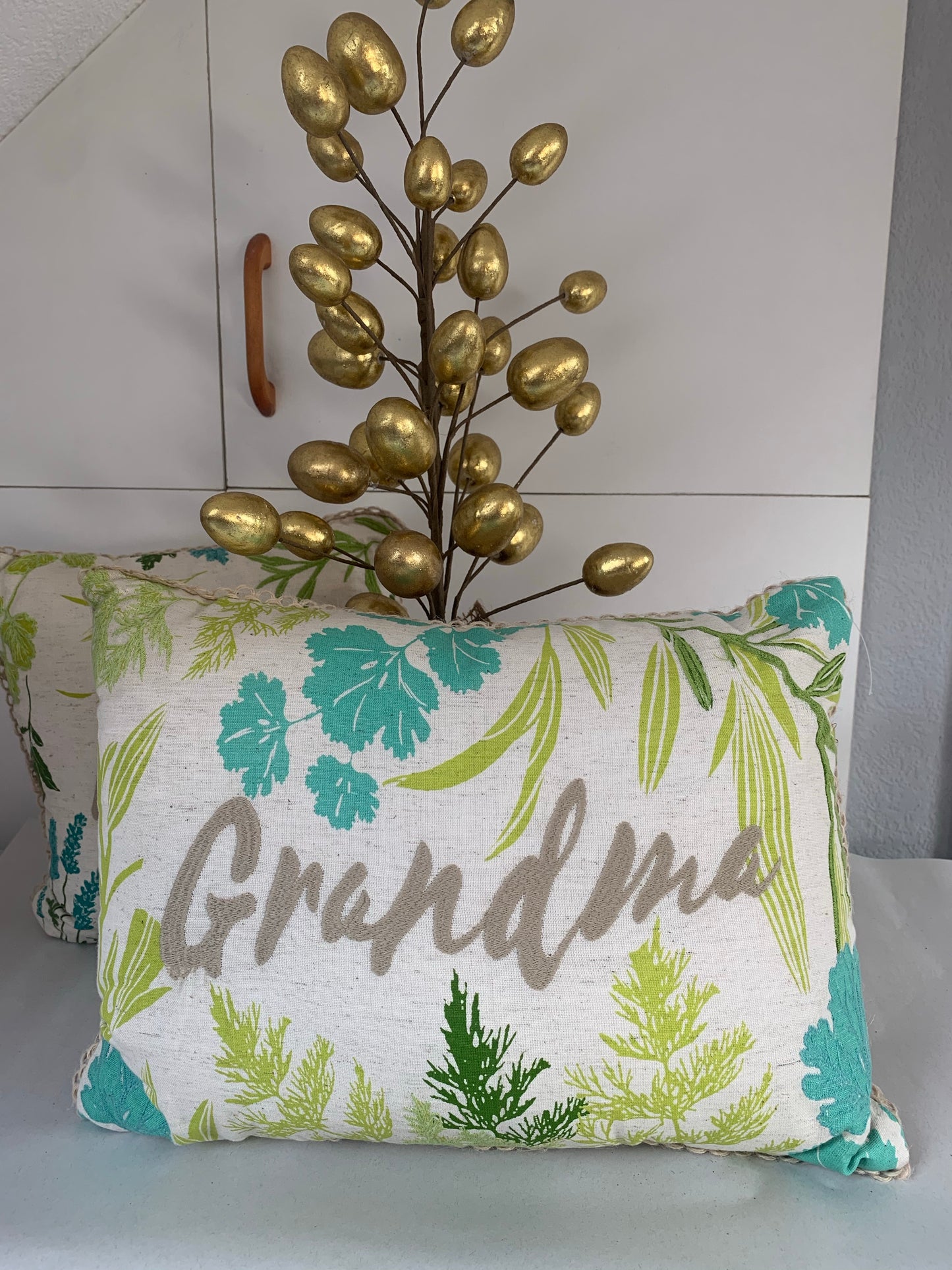 Green & Blue Floral Cushions - Mum & Grandma