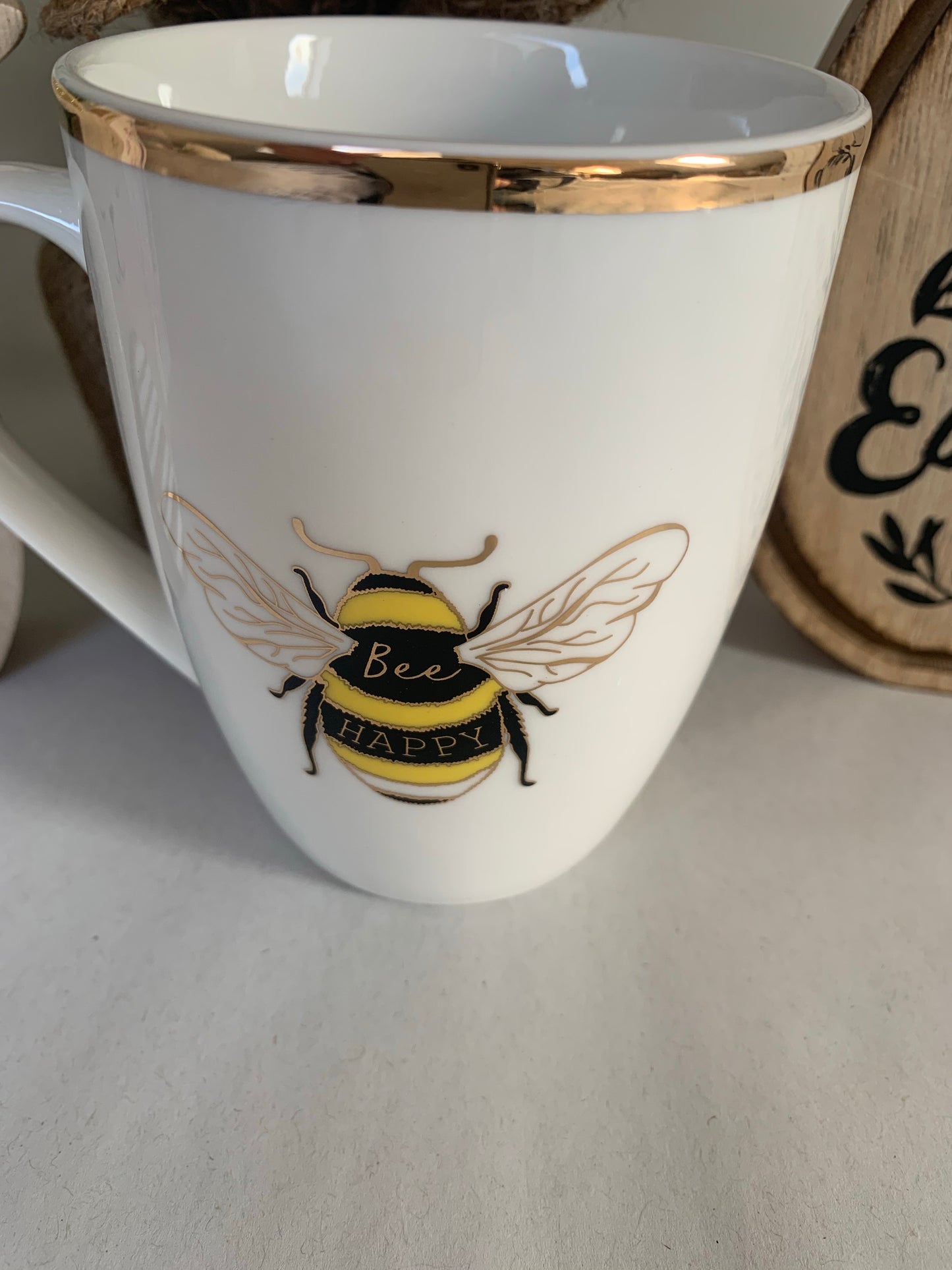 Bee Happy White & Gold China Mug