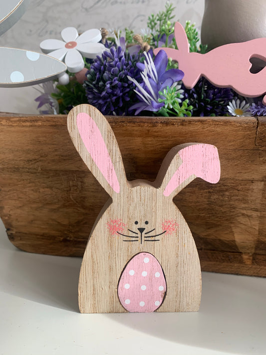 Wooden Easter Bunny With Pink Egg