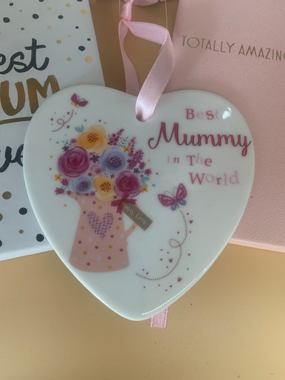 Best Mummy In The World Hanging Porcelain Heart