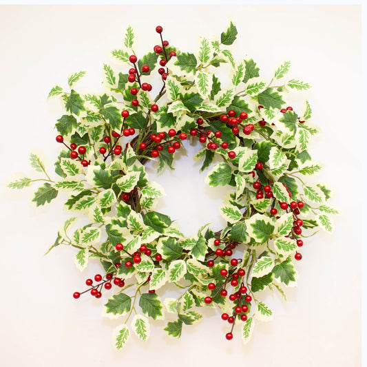 Variegated Holly Round Luxury Christmas Wreath 45cm